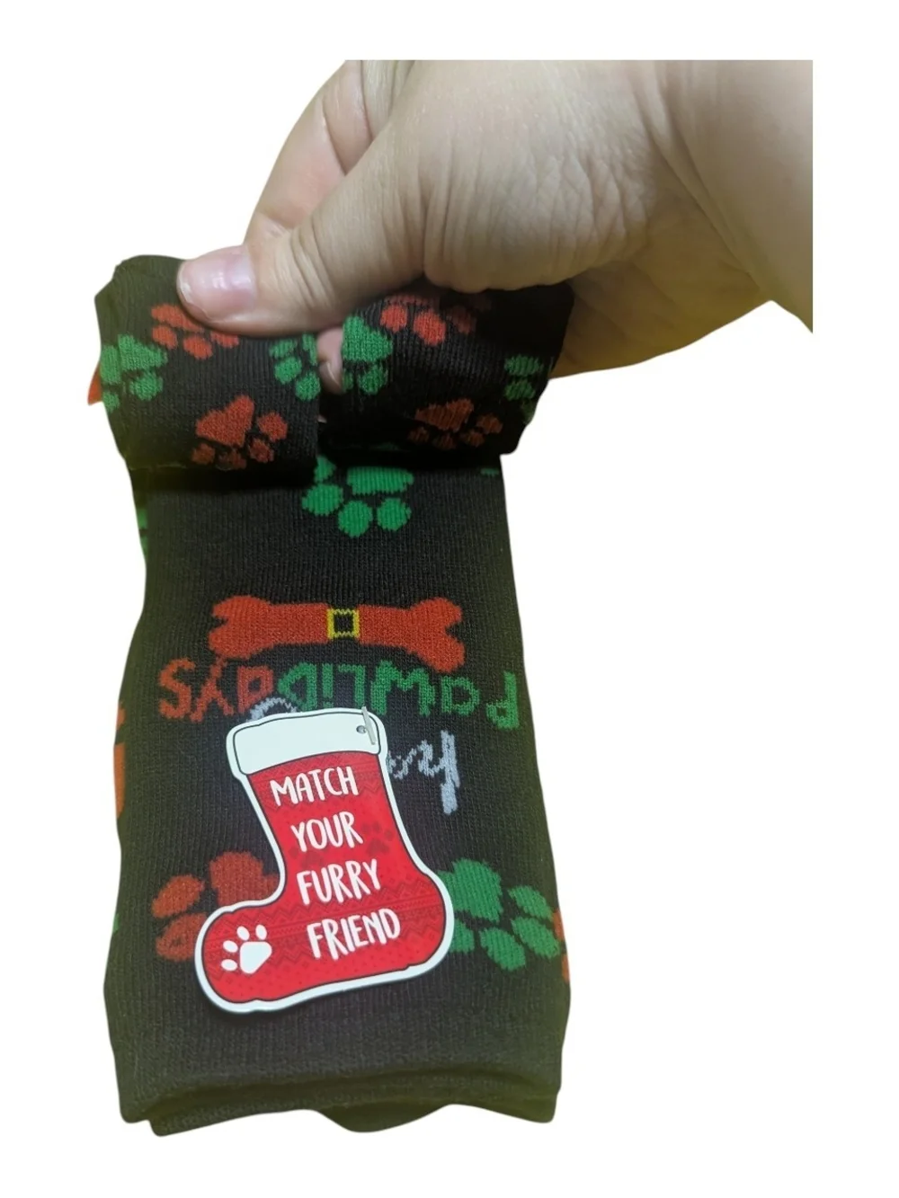 Happy Howlidays Pet & Owner Socks - Black Green & Red Paw Prints